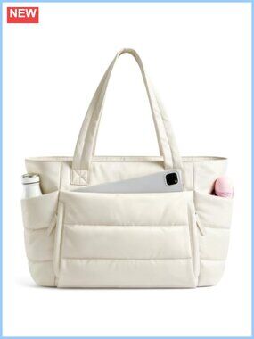Quilted Puffer Tote Bag Zipper 15.6 Laptop Work Travel Shoulder Bag